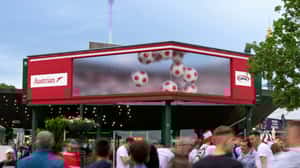 Plane Scores in Arena in a 3D Billboard ad of Austrian Airlines