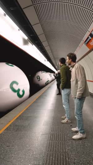Lottery Balls Roll in Subway in a fake-out-of-home ad of Lotto