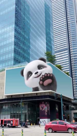 Panda Emerge From 3D LED Screen in a fake-out-of-home of Huawei