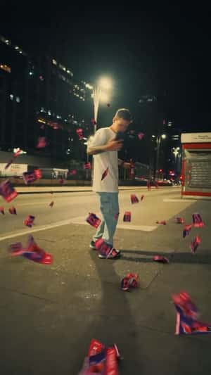 Flying Concert Tickets in the Street in a fake-out-of-home of Budweiser
