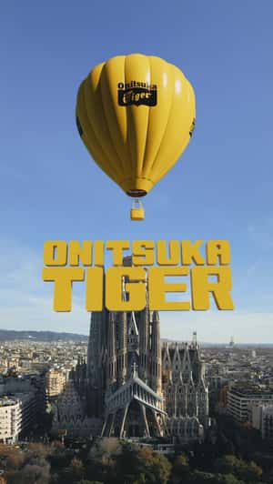 Hot Air Balloon Carries Brand Logo in a fake-out-of-home-ad of Onitsuka Tiger