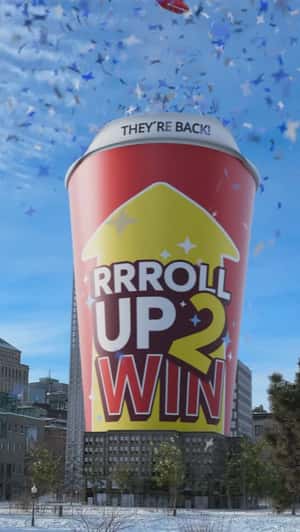 Promotional Cup Stands in Skyline in a fake-out-of-home of Tim Hortons