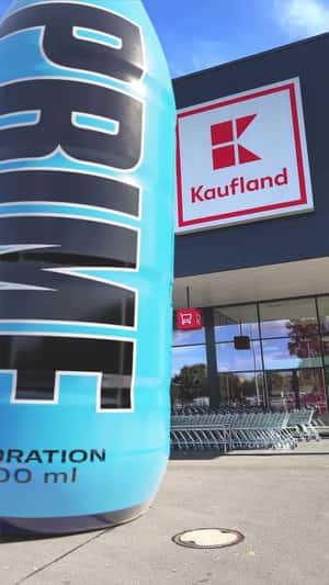Sports Drink Stands Outside Supermarket in a fake-out-of-home ad of Kaufland