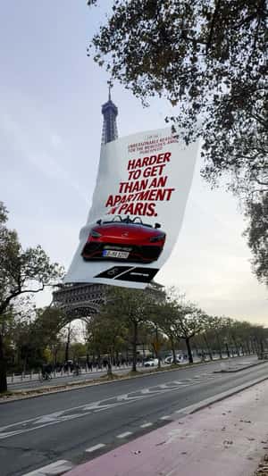 Poster Waves on the Eiffel Tower in a fake-out-of-home ad of Mercedes-AMG  