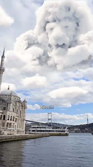 Mufasa Cloud Forms Above Mosque in a fake-out-of-home ad of Disney Studios
