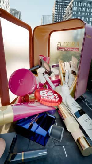 Beauty Products Spill on Street in a fake-out-of-home ad of Eudora