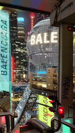 Futuristic Cityscape with Spaceships in a fake-out-of-home ad of Balenciaga