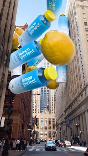Lemon Perfect Lemon and Bottles Float in a fake-out-of-home ad of Lemon Perfect