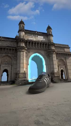 Sneakers Pass Through Glowing Arc in a fake-out-of-home ad of Nykaa Fashion
