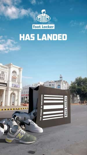 Shopping Bag Spill Shoes in a fake-out-of-home ad of Foot Locker