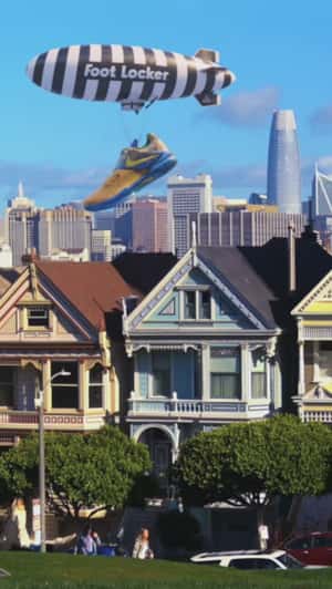 Airship Carrying a Shoe in a fake-out-of-home ad of Foot Locker