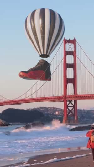 Shoes on Parachute in a fake-out-of-home ad of Foot Locker