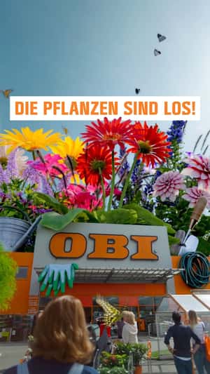 Flower Garden Above the Store’s Roof in a fake-out-of-home of OBI