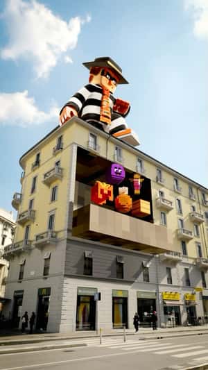 Minecraft Toy Collection Display in a fake-out-of-home ad of McDonald’s