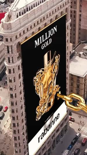 Golden Chain Emerges from Billboard in a fake-out-of-home of Rabanne