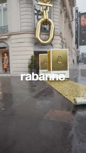 Perfume Box Spills Perfume Bottles in a fake-out-of-home of Rabanne