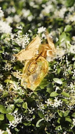 Perfume Carried by Golden Butterflies in a fake-out-of-home of Rabanne