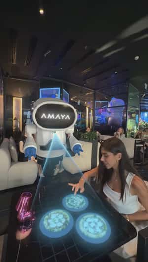 Flying Robot Servers Taking Orders in a fake-out-of-home-ad of Amaya