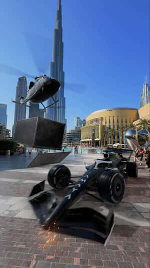 Helicopter Delivers F1 Car in a fake-out-of-home ad of Amaya Dubai