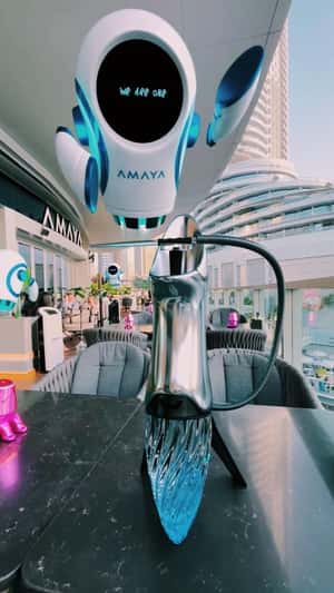 Robot Servers Flying at Restaurant in a fake-out-of-home ad of Amaya