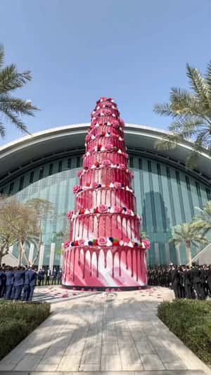 Celebration cake at Hamad International Airport fake-out-of-home ad of Qatar Airways