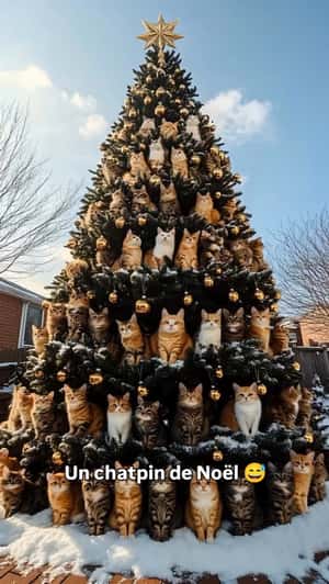 Cats Resting on Christmas Tree in a fake-out-of-home-ad of Quoifaireabordeaux