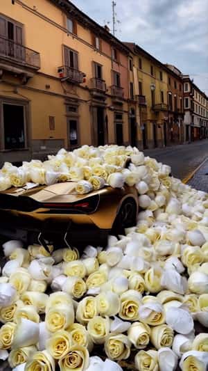 Revuelto rose explosion fake-out-of-home ad for Lamborghini