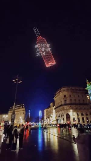 New Year Drone Show at Plaza in a fake-out-of-home ad of Quoifaireabordeaux