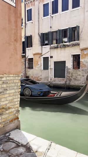 Temerario gondola arrival in Venice fake-out-of-home ad for Lamborghini