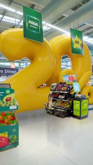 Inflatable Numbers Display at Store in a fake-out-of-home ad of ASDA Mobile
