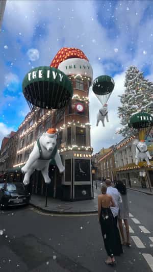 Polar Bears Arrives in Parachute in a fake-out-of-home ad of The Ivy Collection