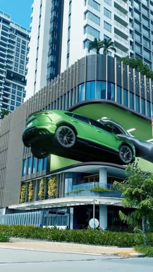 Urus Performante 3D screen fake-out-of-home ad for Lamborghini
