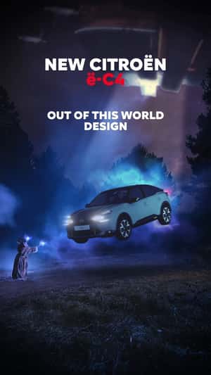Alien Levitates Car From UFO in a fake-out-of-home ad of Citroën