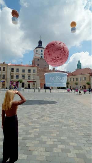 Ice Cream Hot Air Balloon Landing in a fake-out-of-home ad of BOSKO