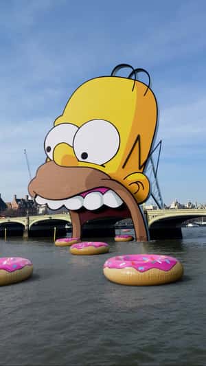 Inflatable Donuts Floating on River in a fake-out-of-home ad of Disney Plus