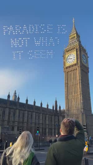 Air Show Message Above Big Ben in a fake-out-of-home ad of Disney Plus