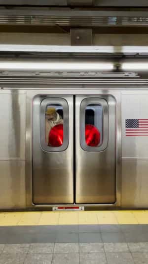 Heart Balloon Stuck in Train Door in a fake-out-of-home ad of DKNY