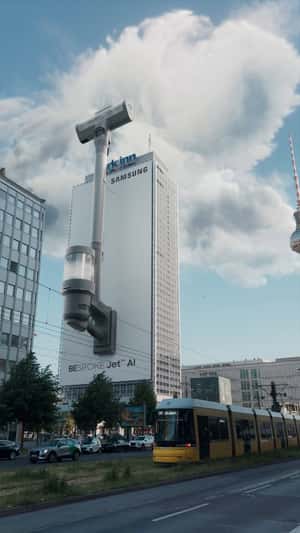 Bespoke Jet™ AI at Park Inn Berlin in a fake-out-of-home ad of Samsung