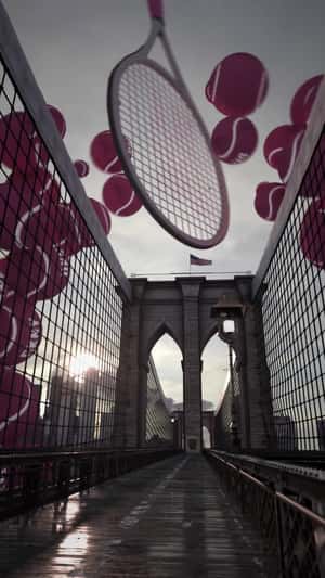 Tennis Balls and Rackets Rotates in a fake-out-of-home ad of DKNY