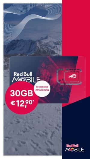 Snowboarder Collects SIM Cards in a fake-out-of-home ad of Red Bull MOBILE