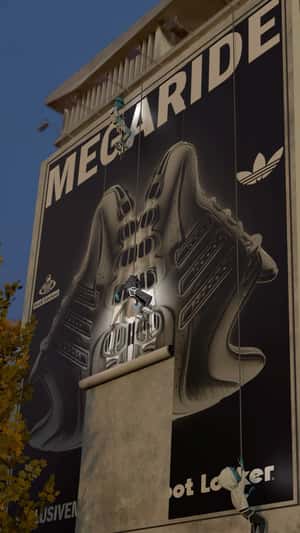 Aliens Installing Billboard on Building in a fake-out-of-home ad of Foot Locker