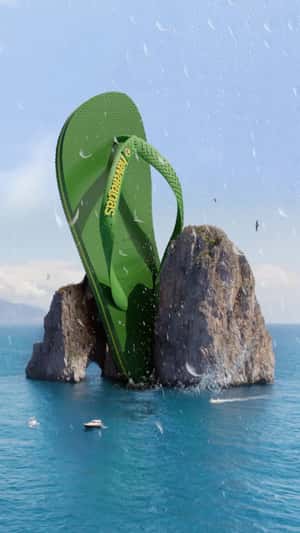 Flip Flop Lands on Rock Formation in a fake-out-of-home ad of Foot Locker