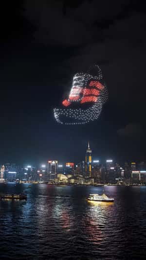 Running Shoe Drone Light Show in a fake-out-of-home ad of Adidas