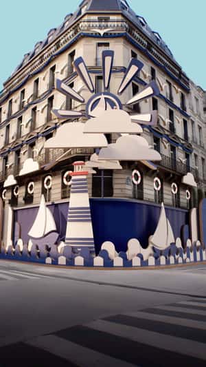Moving Harbor Wood Art in a fake-out-of-home ad of Petit Bateau