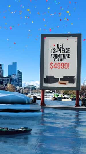 Street Furniture Ad at Inflatable Waterpark in a fake-out-of-home ad of Roomlane