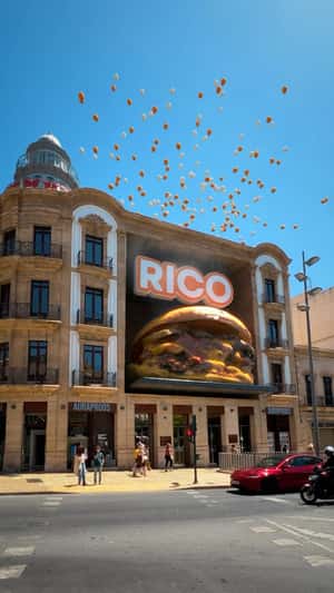 Building Reveals Smoking Burger in a fake-out-of-home ad of RICO BURGUER