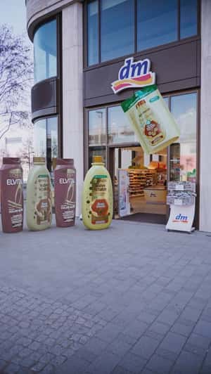Shampoo Refill Packs Fill Bottles in a fake-out-of-home ad of DM