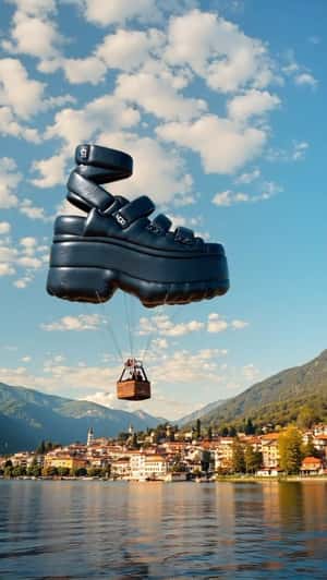 Sandal Hot Air Balloon Glides Above the Lake in a fake-out-of-home ad of UGG