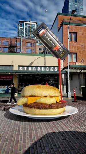 Sachet Pours Hot Sauce on Sandwich in a fake-out-of-home ad of TRUFF