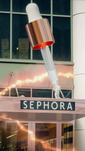 Dropper Applies Oil at Store Canopy in a fake-out-of-home ad of Kérastase